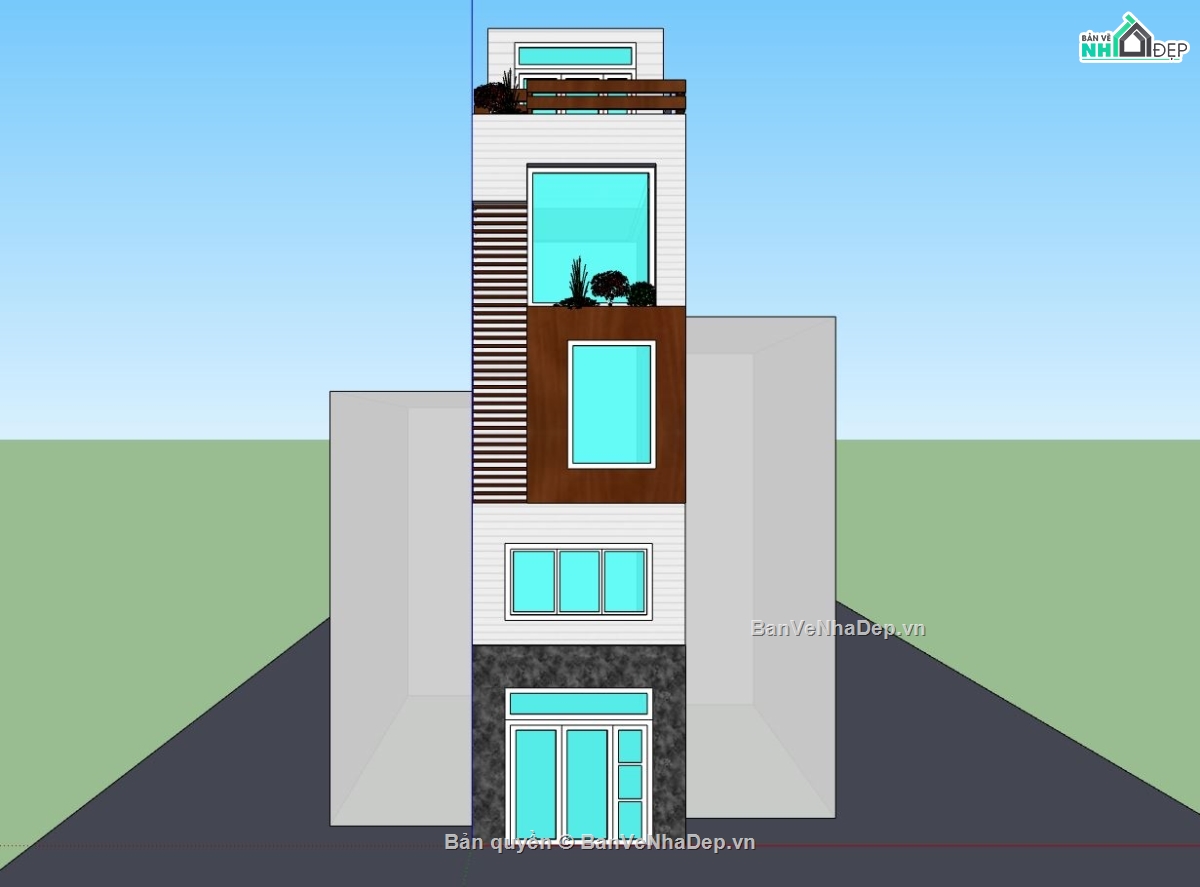 nhà phố 3 tầng,sketchup nhà phố,nhà phố hiện đại,nhà lô phố