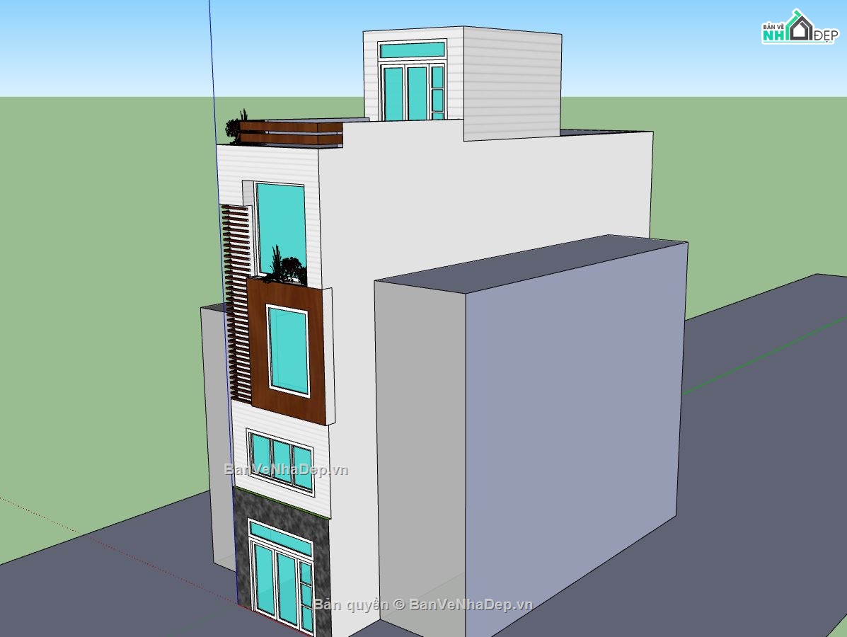 nhà phố 3 tầng,sketchup nhà phố,nhà phố hiện đại,nhà lô phố