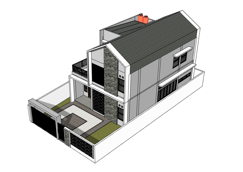 nhà phố 2 tầng,su nhà phố,sketchup nhà phố