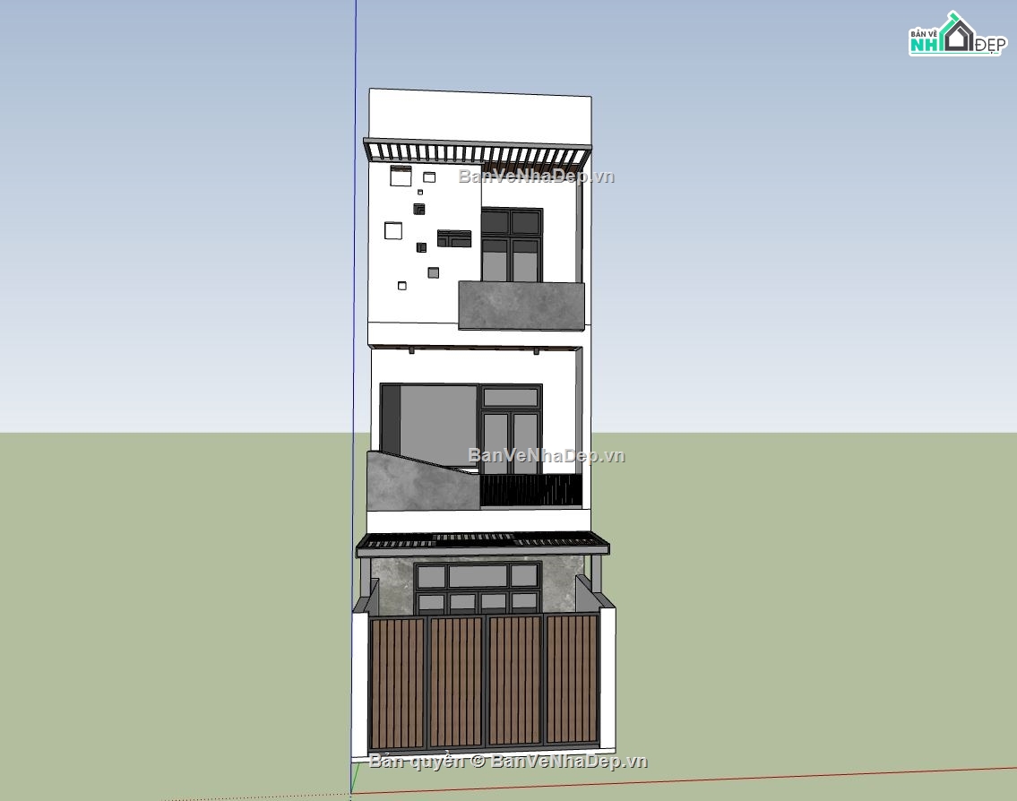 nhà phố 3 tầng,ngoại cảnh nhà phố,nhà phố hiện đại,sketchup nhà phố