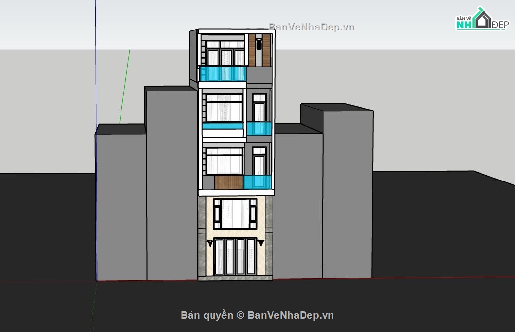 nhà phố 4 tầng,model su nhà phố 4 tầng,sketchup nhà phố 4 tầng