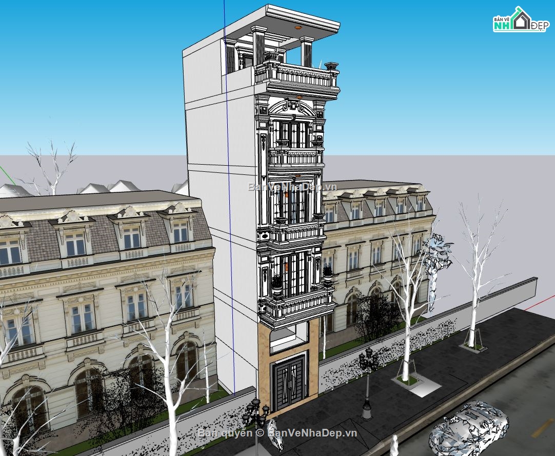 nhà phố 5 tầng,nhà phố cổ điển,nhà 4x8m
