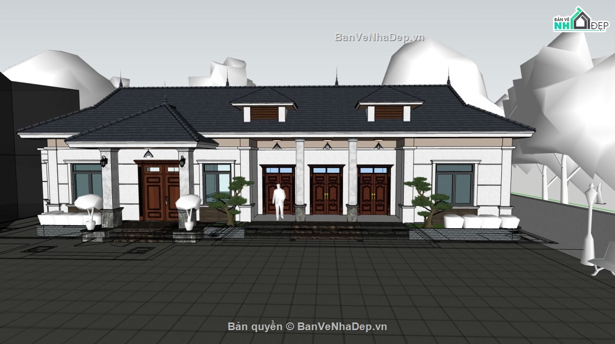 nhà cấp 4 sketchup,nhà cấp 4,ngoại thất nhà cấp 4