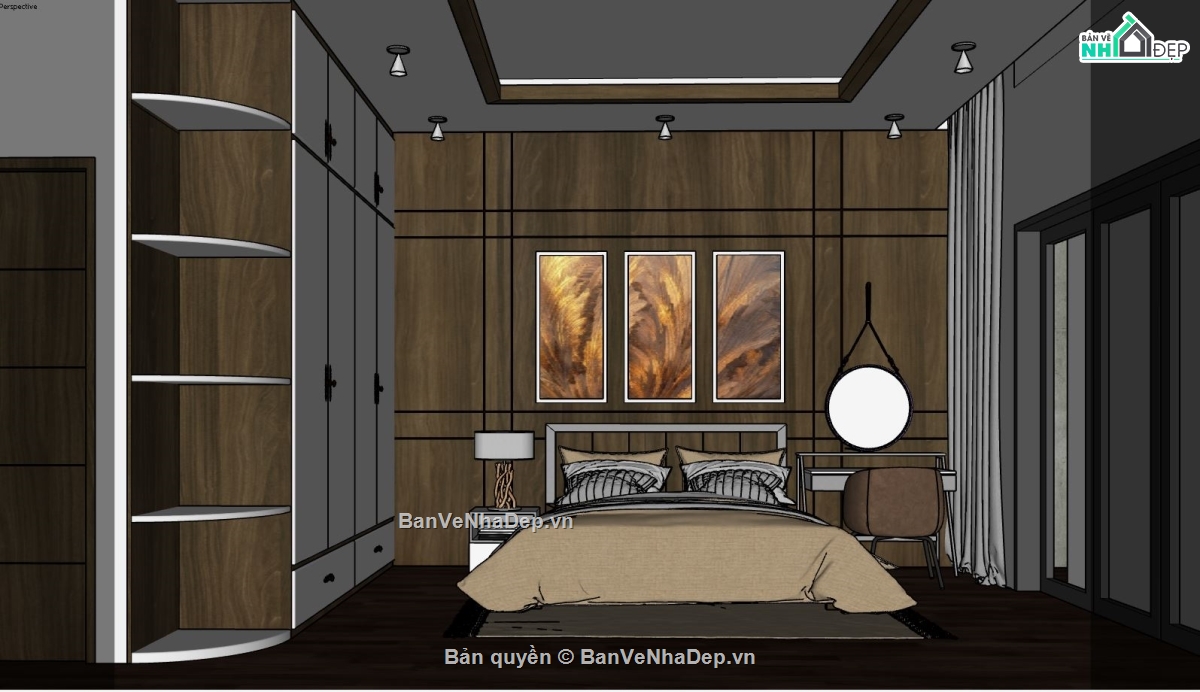 3d sketchup phòng ngủ,nội thất phòng ngủ sketchup,thiết kế nội thất phòng ngủ,Sketchup nội thất phòng ngủ