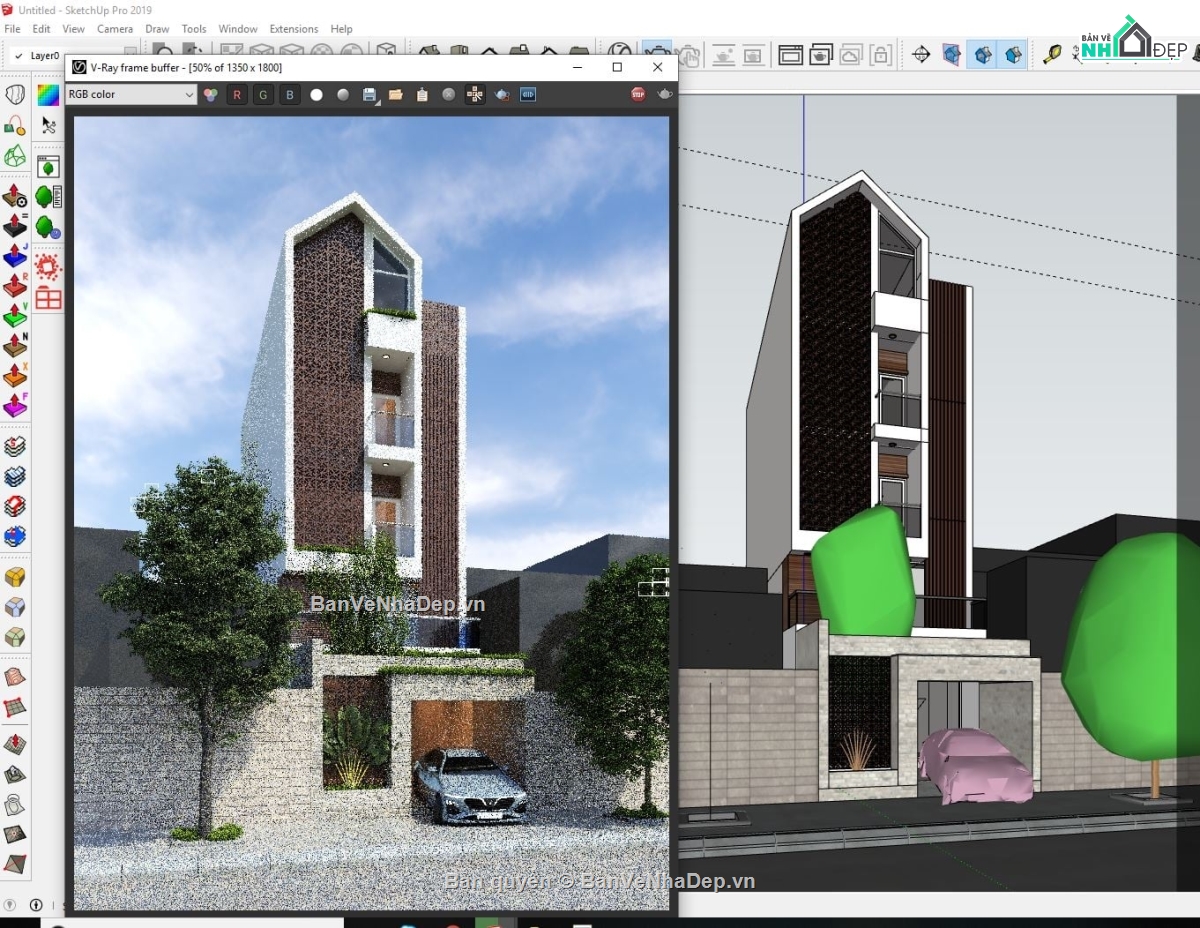 Model sketchup nhà phố 4 tầng,sketchup nhà 4 tầng,File sketchup nhà phố 4 tầng,phối cảnh nhà phố 4 tầng