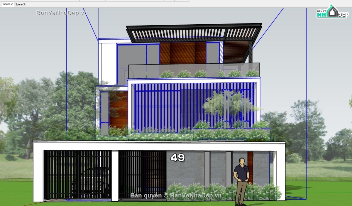 sketchup biệt thự 3 tầng,su biệt thự 3 tầng,model su biệt thự 3 tầng,file sketchup biệt thự 3 tầng,Su biệt thự 3 tầng 10.5x15m