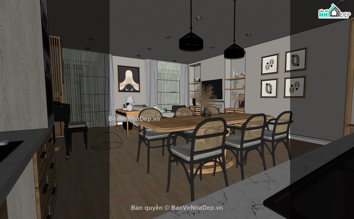 nội thất phòng khách hiện đại,sketchup phòng khách hiện đại,phòng khách file sketchup,phòng khách sang trọng