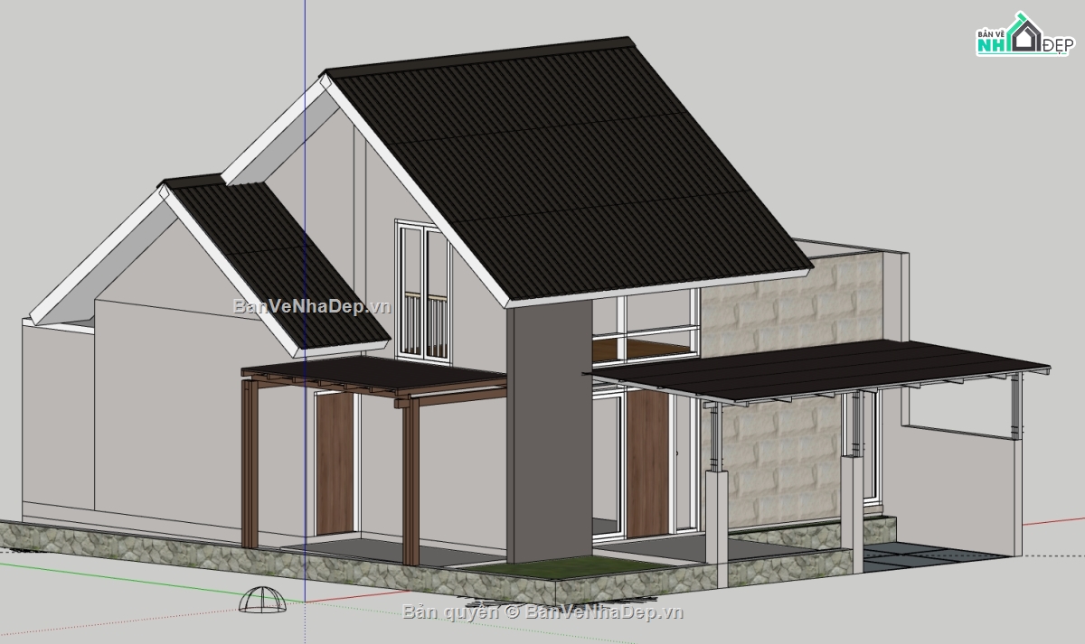 nhà 1 tầng sketchup,mẫu nhà 1 tầng sketchup,sketchup nhà 1 tầng,bản vẽ su nhà 1 tầng