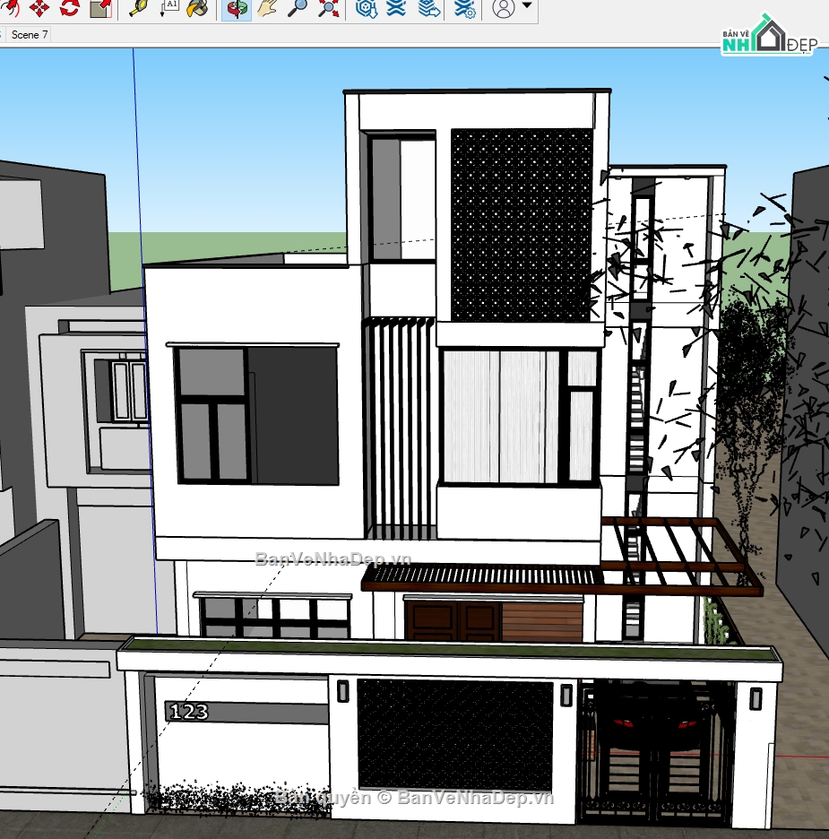 nhà phố 3 tầng,3d nhà phố 3 tầng,sketchup nhà phố 3 tầng,file 3d nhà phố 3 tầng,3d sketchup nhà phố 3 tầng