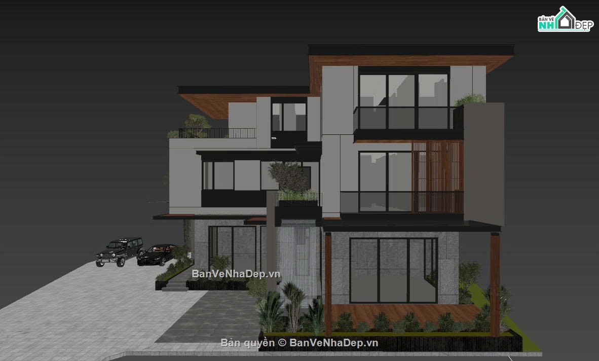 Biệt thự,Biệt thự 3 tầng hiện đại,file cad biệt thự 3 tầng,bản vẽ biệt thự 3 tầng