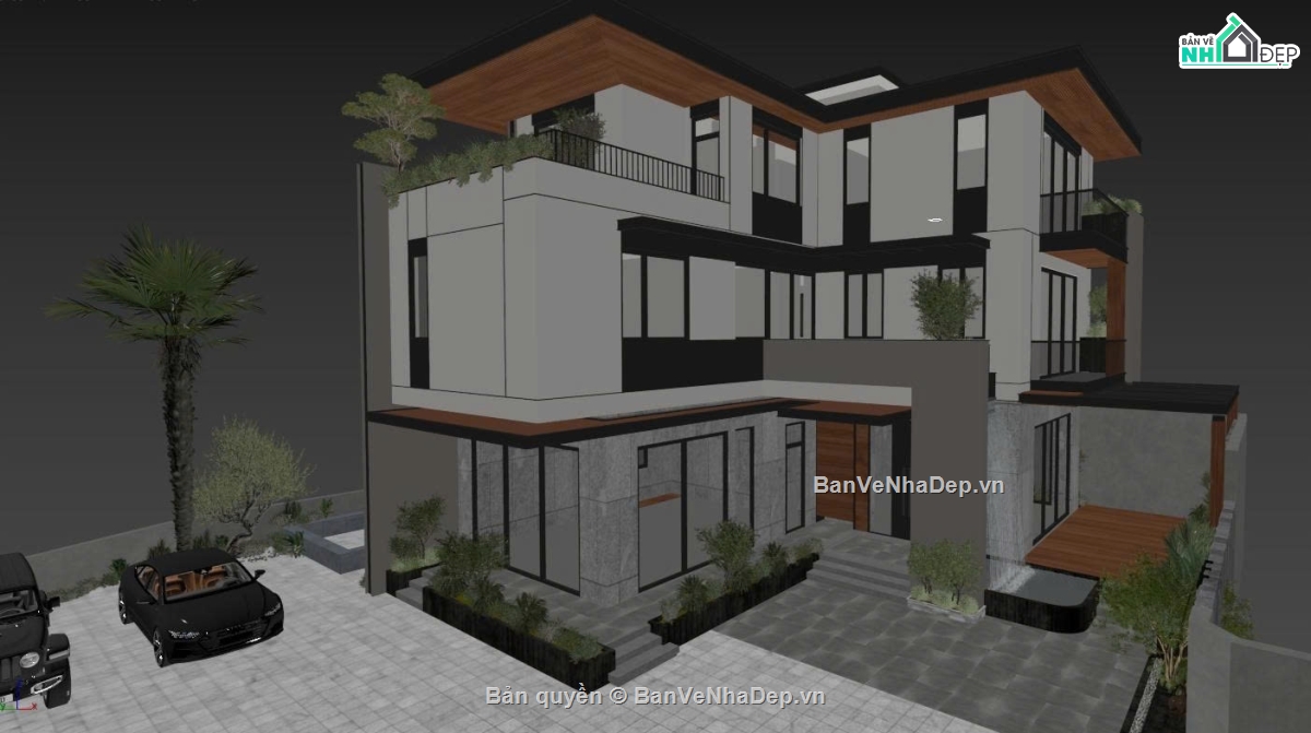 Biệt thự,Biệt thự 3 tầng hiện đại,file cad biệt thự 3 tầng,bản vẽ biệt thự 3 tầng