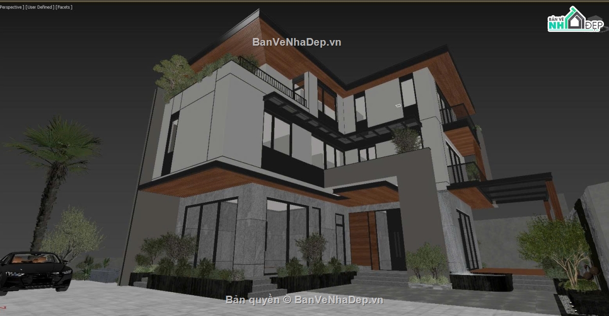 Biệt thự,Biệt thự 3 tầng hiện đại,file cad biệt thự 3 tầng,bản vẽ biệt thự 3 tầng