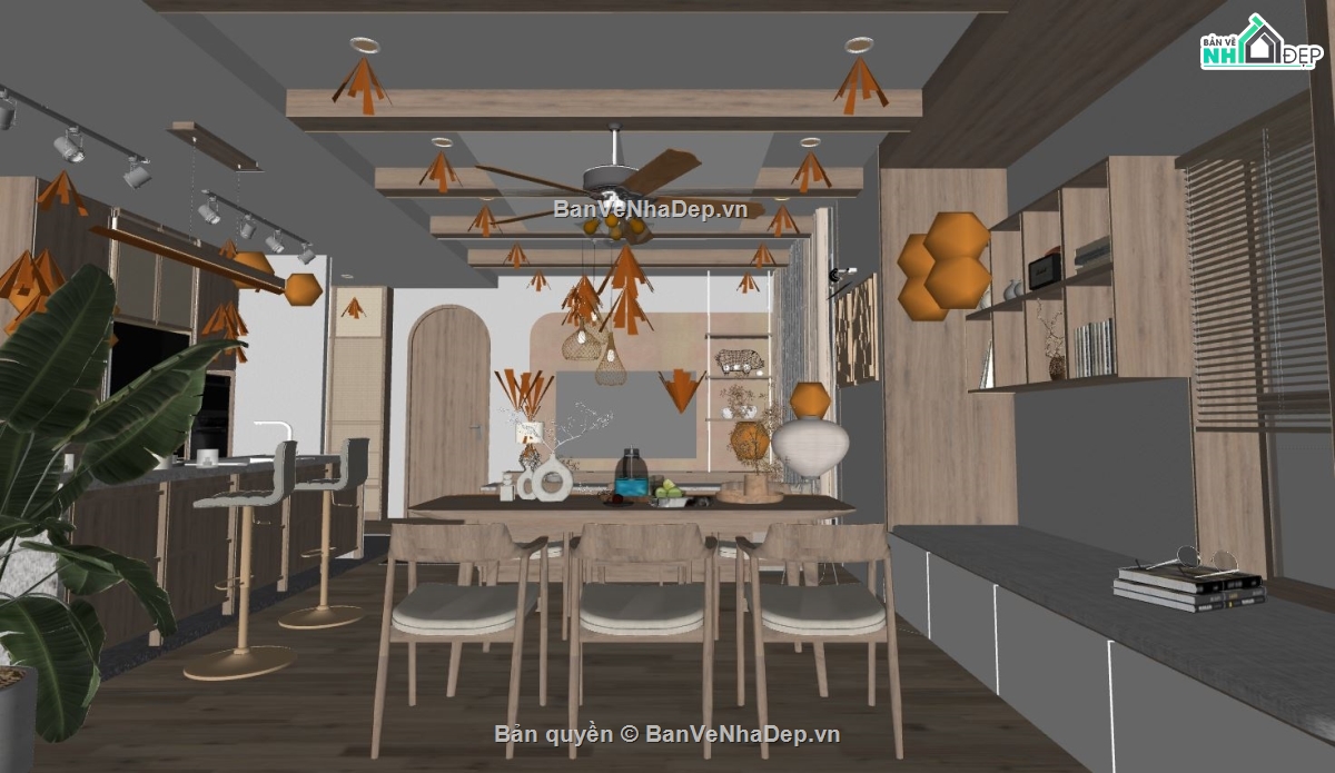 Sketchup nội thất chung cư,nội thất khách bếp,nội thất 3d