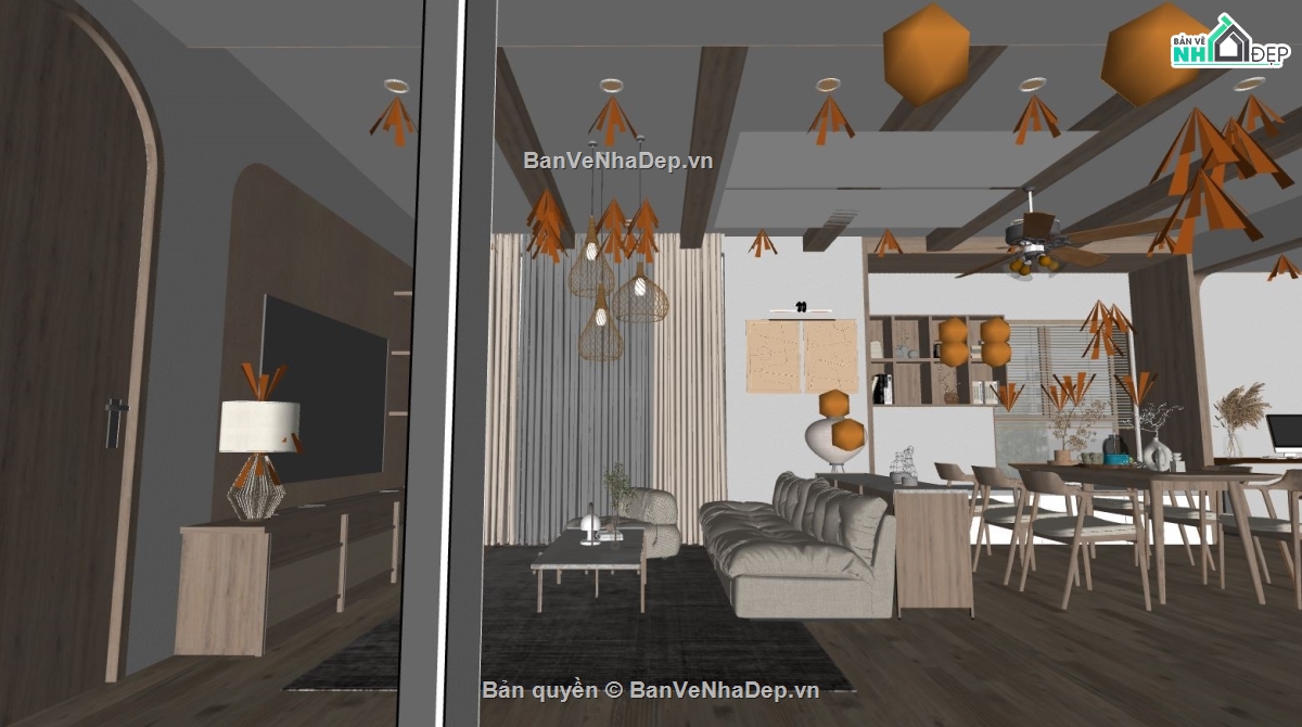 Sketchup nội thất chung cư,nội thất khách bếp,nội thất 3d