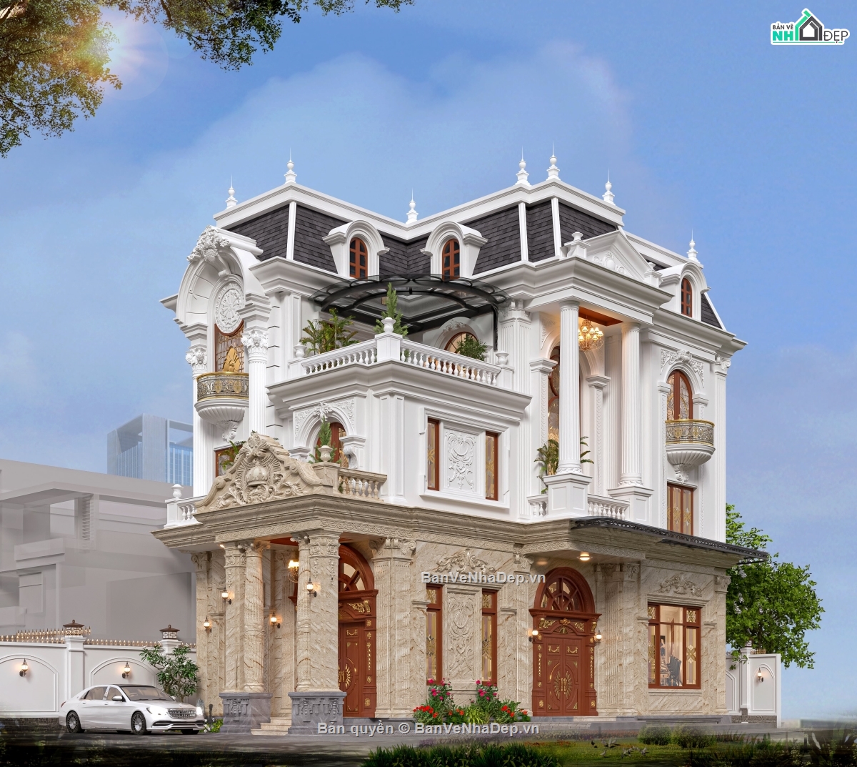 file sketchup biệt thự 4 tầng,biệt thự tân cổ điển,mẫu biệt thự 4 tầng