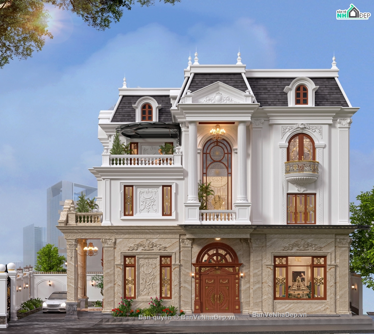 file sketchup biệt thự 4 tầng,biệt thự tân cổ điển,mẫu biệt thự 4 tầng