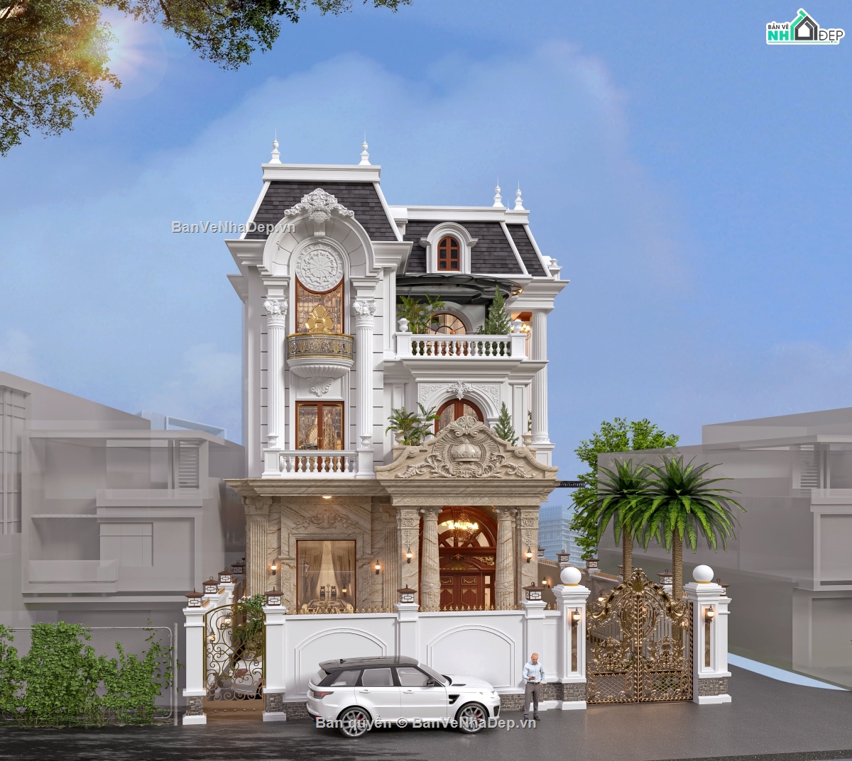 file sketchup biệt thự 4 tầng,biệt thự tân cổ điển,mẫu biệt thự 4 tầng