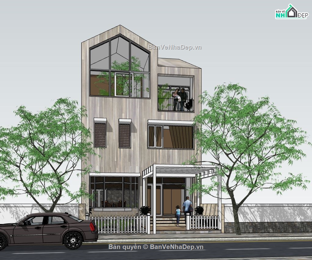 mẫu nhà phố 3 tầng sketchup,file sketchup nhà phố 3 tầng,model su nhà phố 3 tầng