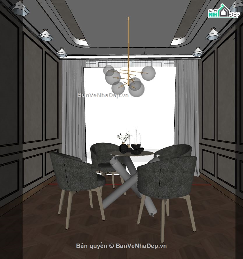 thiết kế nội thất phòng ăn 3d,model su nội thất phòng ăn,thiết kế phòng ăn sketchup
