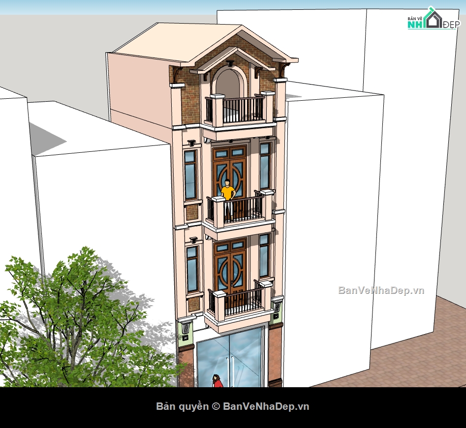 nhà phố 4 tầng file sketchup,file su nhà phố 4 tầng,model su nhà phố 4 tầng,model sketchup nhà phố 4 tầng