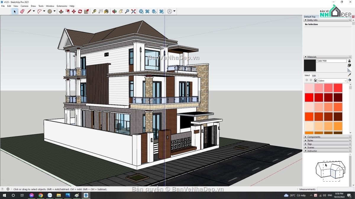 biệt thư 3 tầng đẹp file sketchup,3dmax biệt thự 3 tầng 13x19m,model sketchup villa 3 tầng,mẫu villa 3 tầng su đẹp