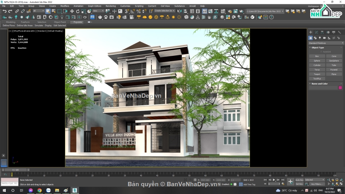 biệt thư 3 tầng đẹp file sketchup,3dmax biệt thự 3 tầng 13x19m,model sketchup villa 3 tầng,mẫu villa 3 tầng su đẹp