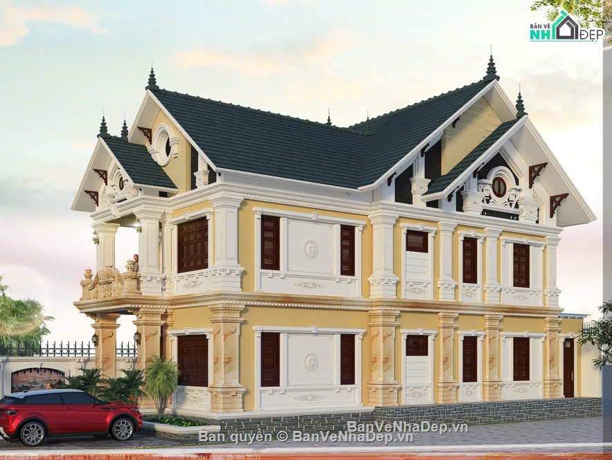 BT 2 tầng tân cổ điển,biệt thự mái thái,biệt thự 2 tầng