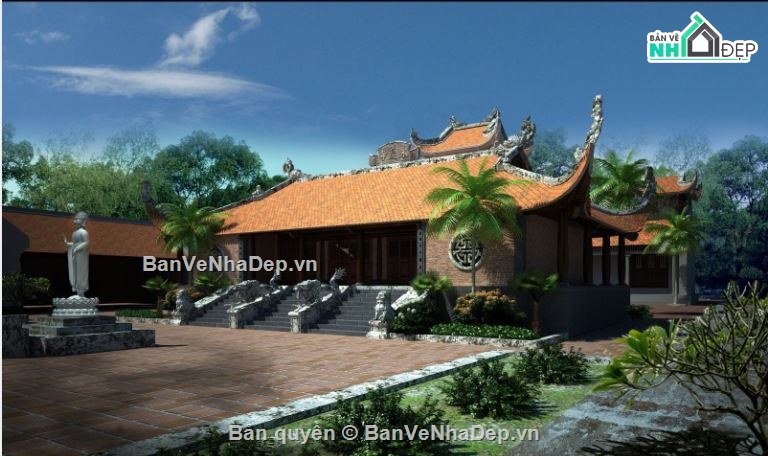 phối cảnh chùa,phối cảnh 3d,file sketchup chùa