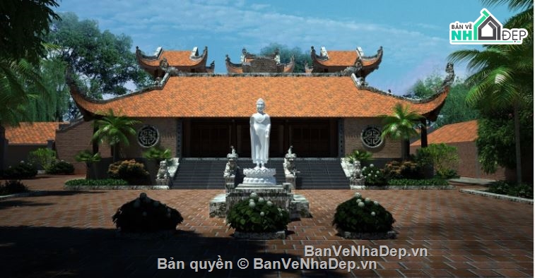 phối cảnh chùa,phối cảnh 3d,file sketchup chùa