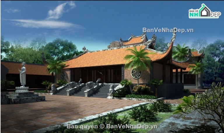 phối cảnh chùa,phối cảnh 3d,file sketchup chùa