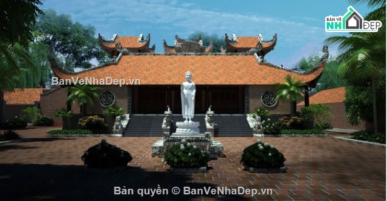 phối cảnh chùa,phối cảnh 3d,file sketchup chùa