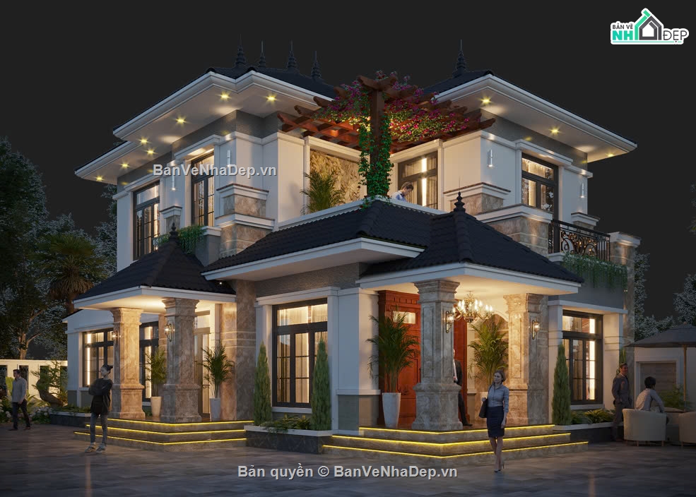biệt thự 2 tầng,3dmax biệt thự 2 tầng,biệt thự 2 tầng mái nhật