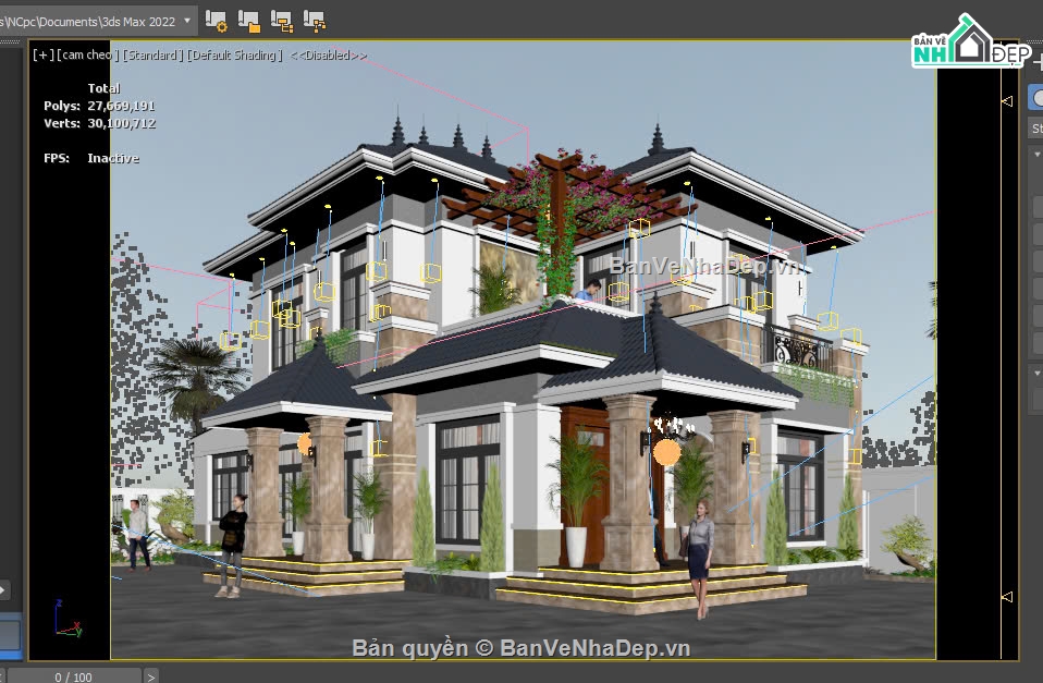 biệt thự 2 tầng,3dmax biệt thự 2 tầng,biệt thự 2 tầng mái nhật