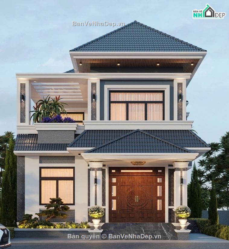 biệt thự 2 tầng,file 3dmax biệt thự 2 tầng,phối cảnh biệt thự 2 tầng