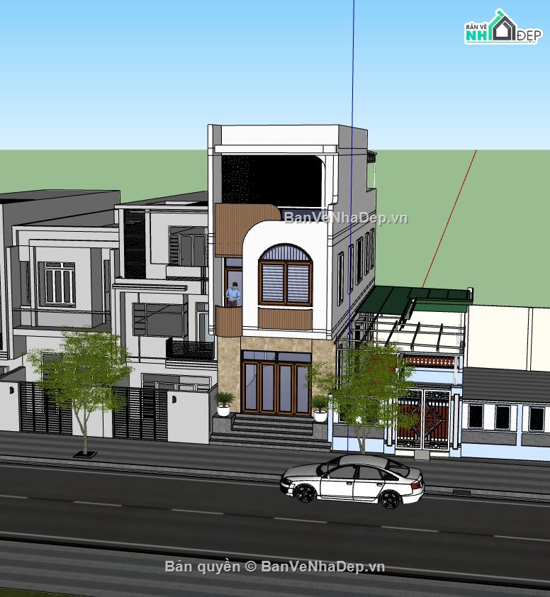 nhà phố 3 tầng,sketchup nhà phố,bản vẽ nhà phố