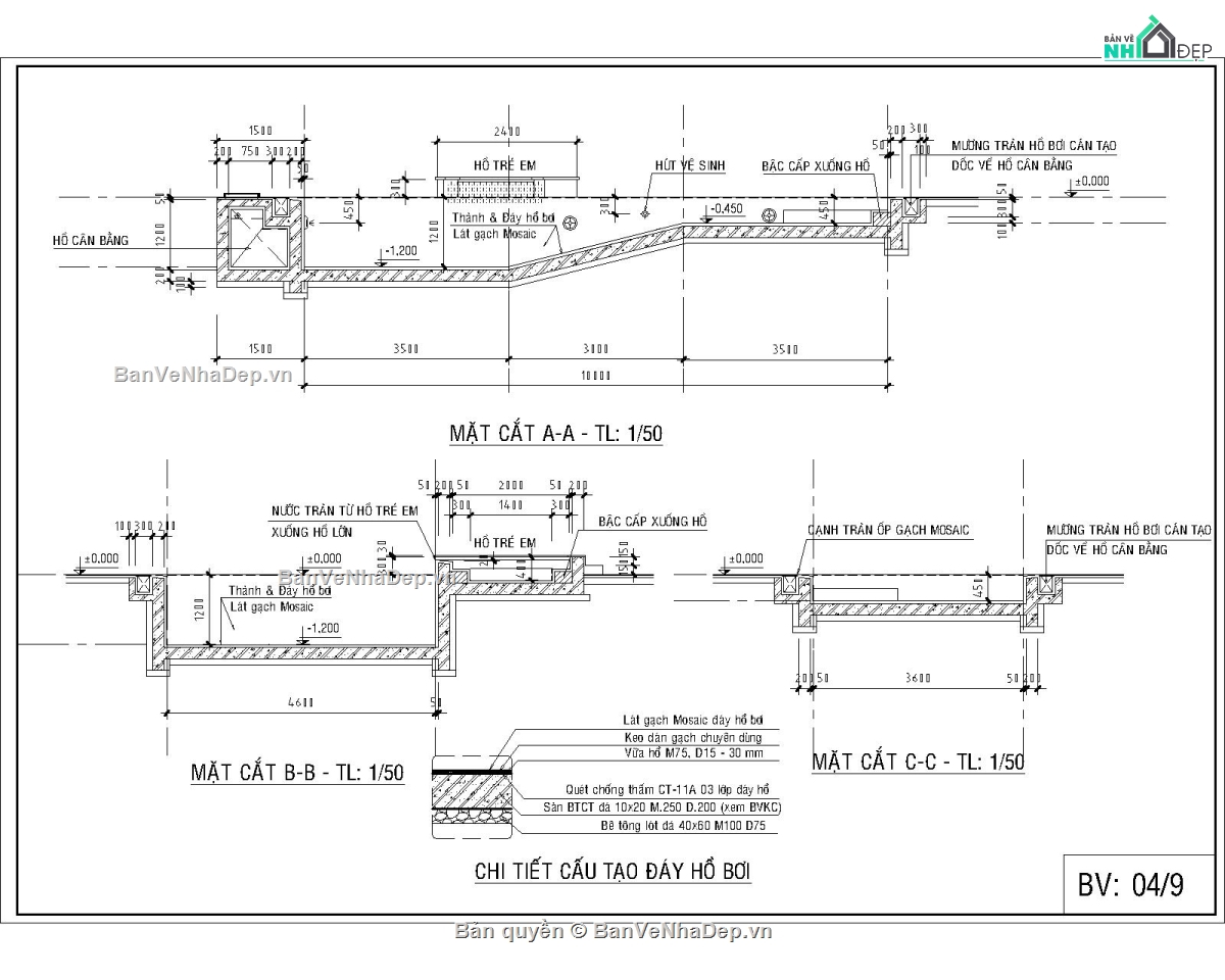 bản vẽ hồ bơi,file cad hồ bơi,hồ bơi gia đình