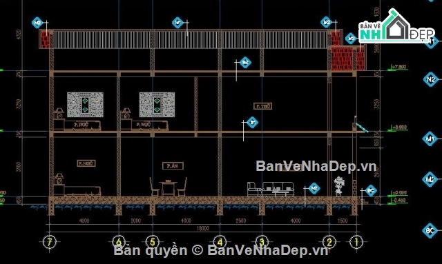 bản vẽ 3 tầng,bản vẽ thiết kế,Nhà dân 2.5 tầng,nhà kích thước 8 x 18m,Autocad nhà dân 2.5 tầng