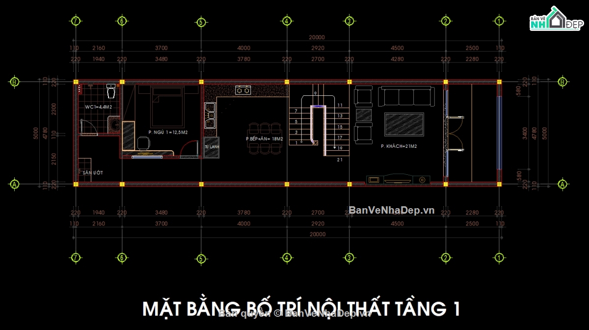 kết cấu kiến trúc nhà phố,Nhà phố kích thước  5x20m,nhà phố 2 tầng,bản vẽ nhà phố