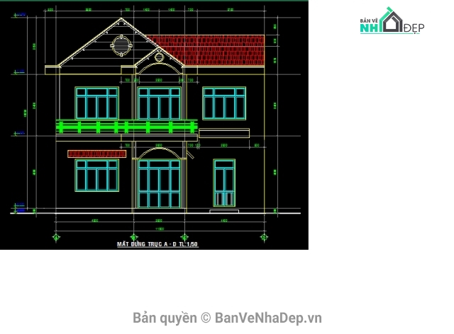 Bản vẽ,Biệt thự,kiến trúc 2 tầng,kiến trúc tầng mái,2 tầng mái thái,kiến trúc  nhà 2 tầng