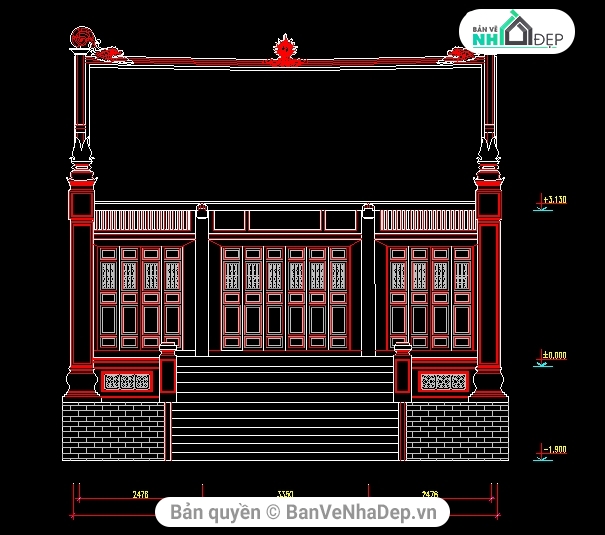 kiến trúc công trình,bản vẽ phủ Tây Hồ,thiết kế phủ tây hồ,bản vẽ kiến trúc chùa Tây Hồ,thiết kế chùa Tây Hồ