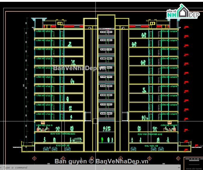 đồ án tốt nghiệp,cad chung cư,đồ án  13 tầng
