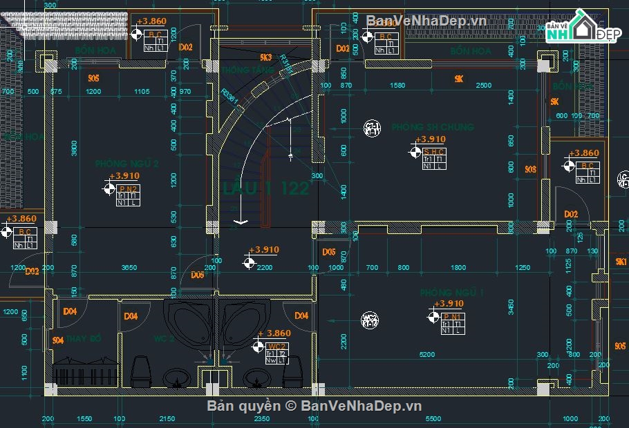 biệt thự 4 tầng,cad biệt thự,kiến trúc biệt thự