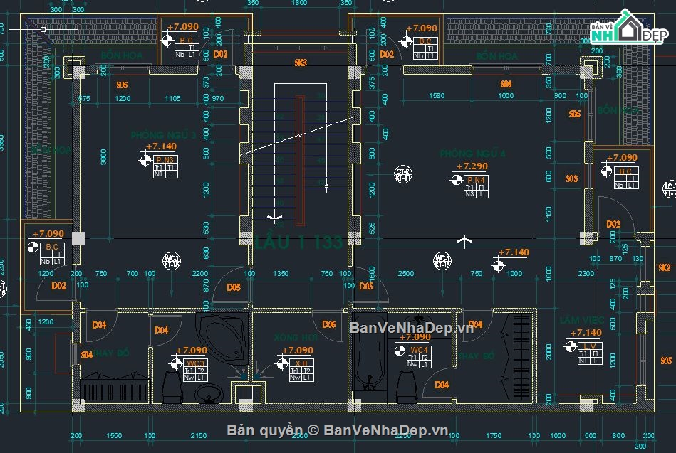 biệt thự 4 tầng,cad biệt thự,kiến trúc biệt thự