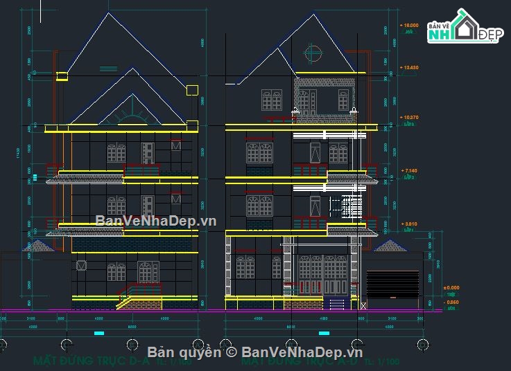 biệt thự 4 tầng,cad biệt thự,kiến trúc biệt thự