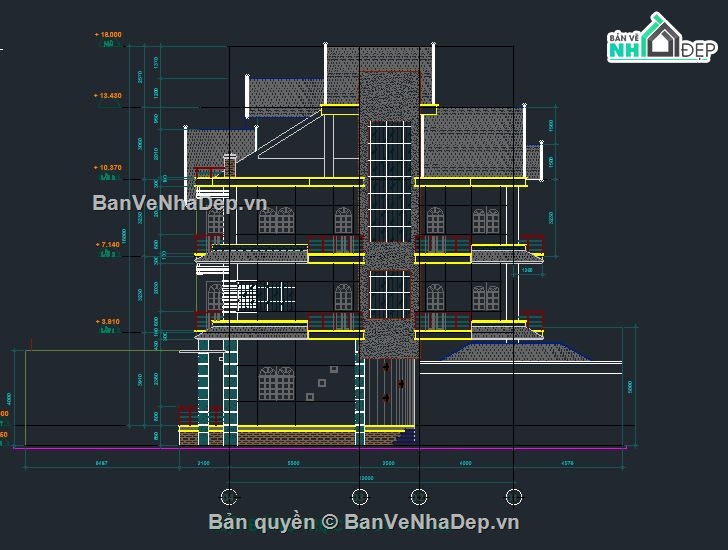 biệt thự 4 tầng,cad biệt thự,kiến trúc biệt thự