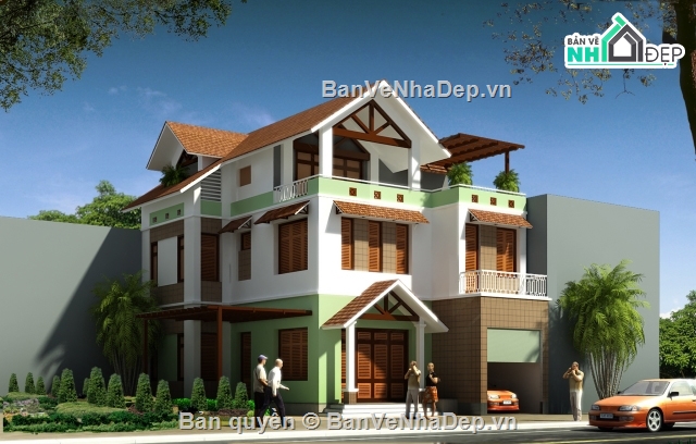 Biệt thự 11x14.5m,Bản vẽ kiến trúc biệt thự,Bản vẽ thiết kế biệt thự,file cad biệt thự 2.5 tầng,mẫu biệt thự 2.5 tầng