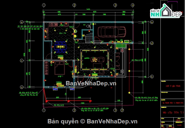 Biệt thự 11x14.5m,Bản vẽ kiến trúc biệt thự,Bản vẽ thiết kế biệt thự,file cad biệt thự 2.5 tầng,mẫu biệt thự 2.5 tầng