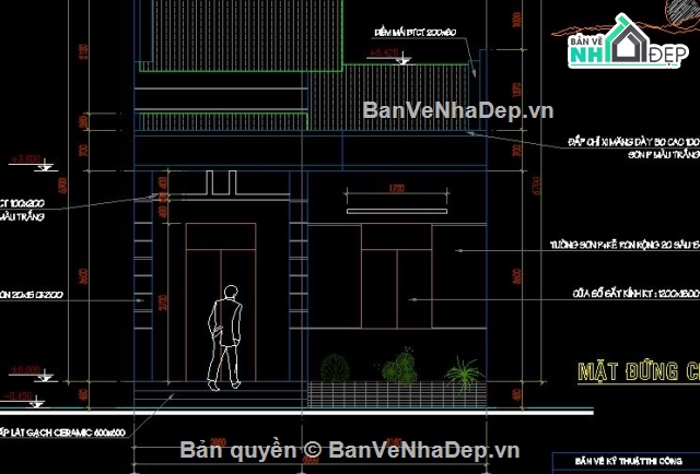 nhà mái tole,nhà đẹp 1 tầng,nhà cấp 4,bản vẽ nhà cấp 4,Autocad nhà cấp 4