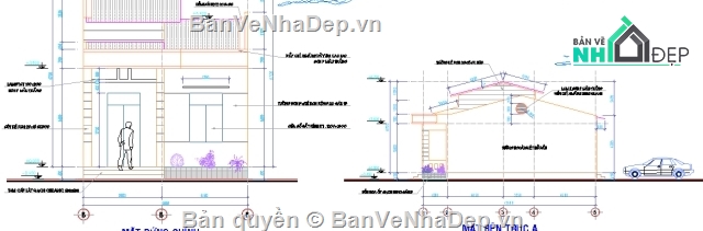 nhà mái tole,nhà đẹp 1 tầng,nhà cấp 4,bản vẽ nhà cấp 4,Autocad nhà cấp 4