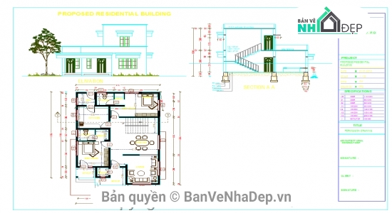 nhà gia đình 9.2x12.3m,bản vẽ nhà ở,file cad nhà ở 2 tầng,nhà 2 tầng giật cấp,bản vẽ nhà 2 tầng,nhà 2 tầng 9.2x12.3m